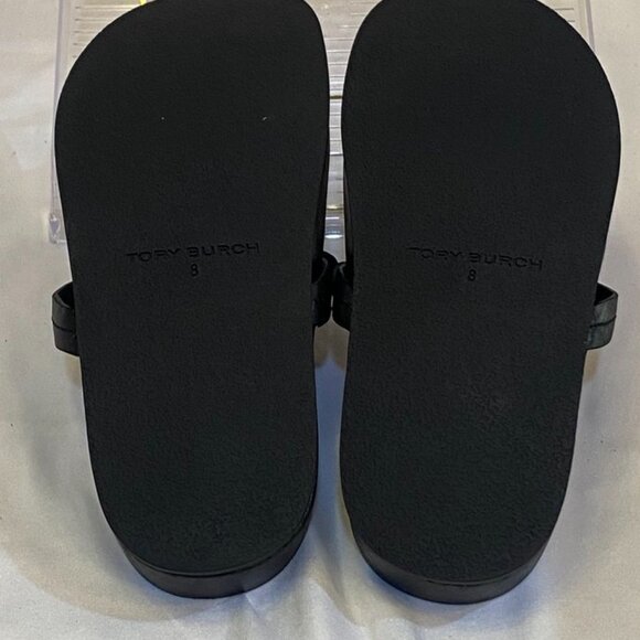 Tory Burch Miller Cloud Leather Logo Thong Sandals Black Slip-On Slides 8 - Picture 11 of 11